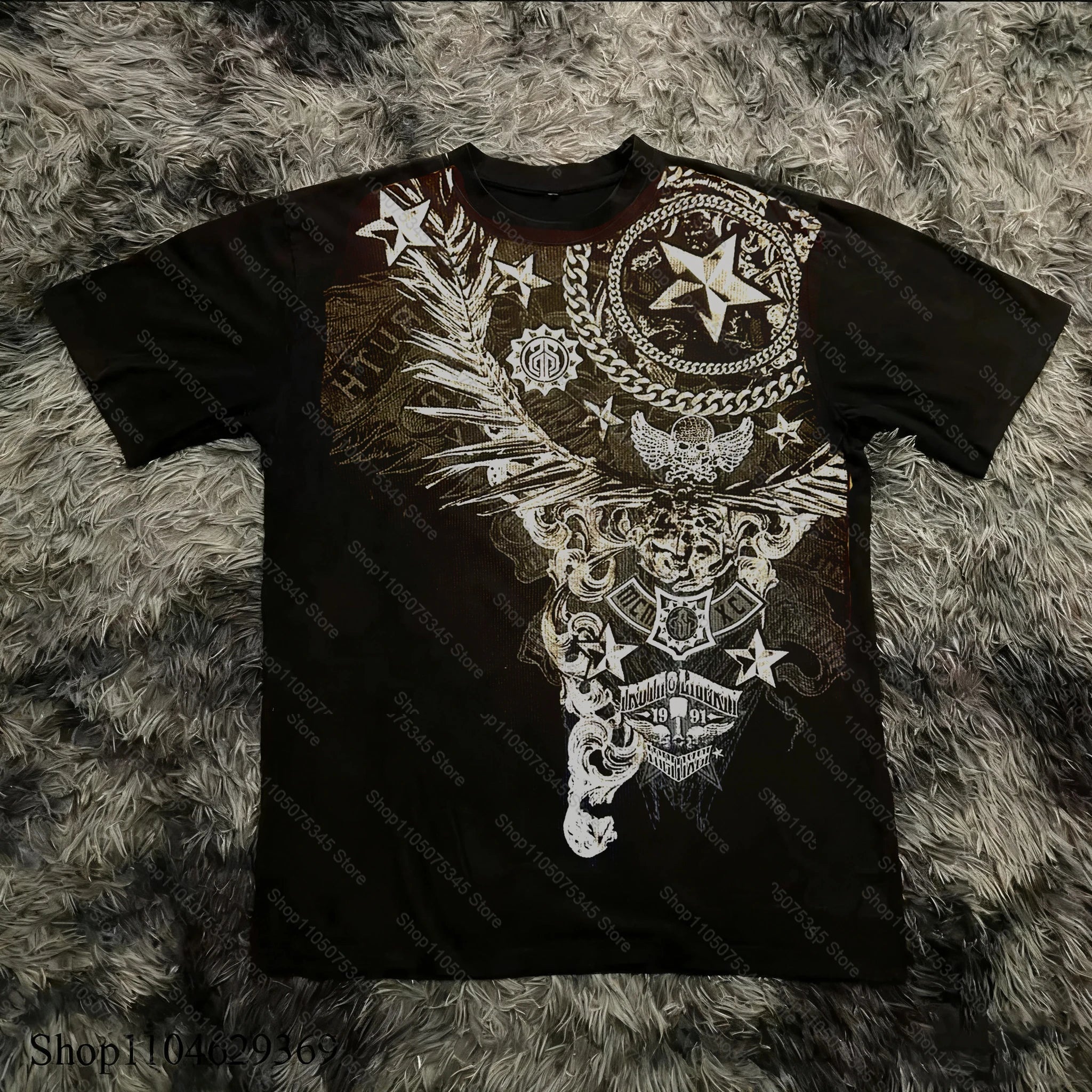 Cheap T-shirt Jerseys Retro Classic Gothic Style T-shirt Print Oversized Shirt High Street Shirts Gothic Round Neck Cotton Tops New Mens Women T Shirt