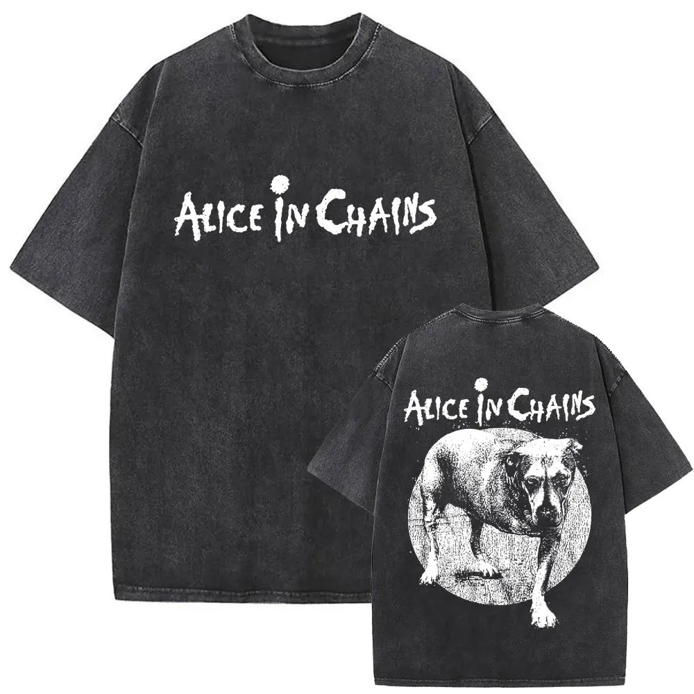 Cheap T-shirt Jerseys Washed Vintage Rock Band Alice in Chains Album Cover Graphic Print T-shirt Men's Women Gothic Punk Oversized Crewneck T Shirts