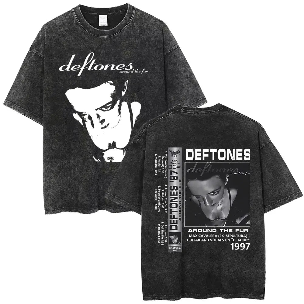 Cheap T-shirt Jerseys New Arrival Mens Clothes Tee Shirt Homme Washed Vintage Rock Band Deftones Private Music Graphic  Men Clothing New in Top & Tees