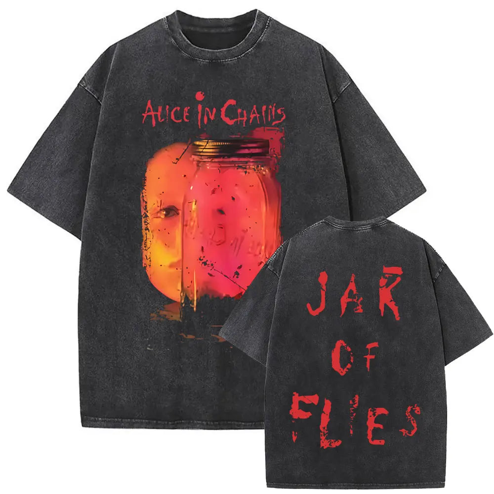 Cheap T-shirt Jerseys Washed Vintage Rock Band Alice in Chains Album Cover Graphic Print T-shirt Men's Women Gothic Punk Oversized Crewneck T Shirts