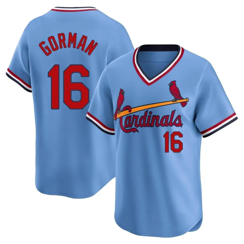 tocy St. Louis Cardinals #16 Nolan Gorman Player Light Blue City Connect Home T-shirt Stitched Jerseys