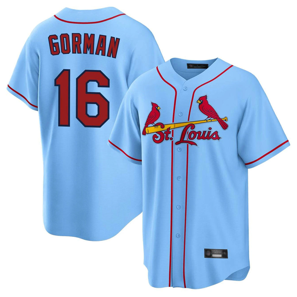tocy St. Louis Cardinals #16 Nolan Gorman Player Light Blue Home Game Stitched Jerseys