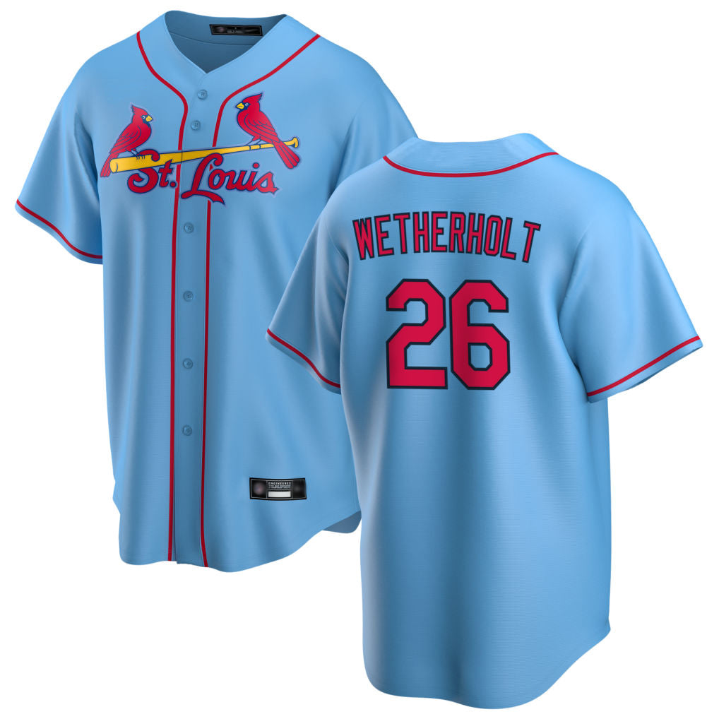 tocy St. Louis Cardinals #26 JJ Wetherholt Player Light Blue Home Game Stitched Jerseys