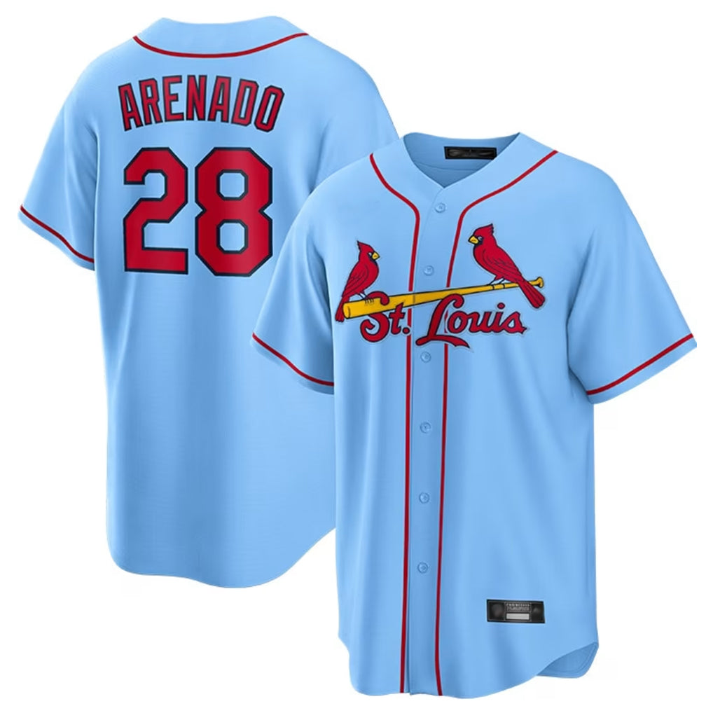 tocy St. Louis Cardinals #28 Nolan Arenado Player Light Blue Home Game Stitched Jerseys