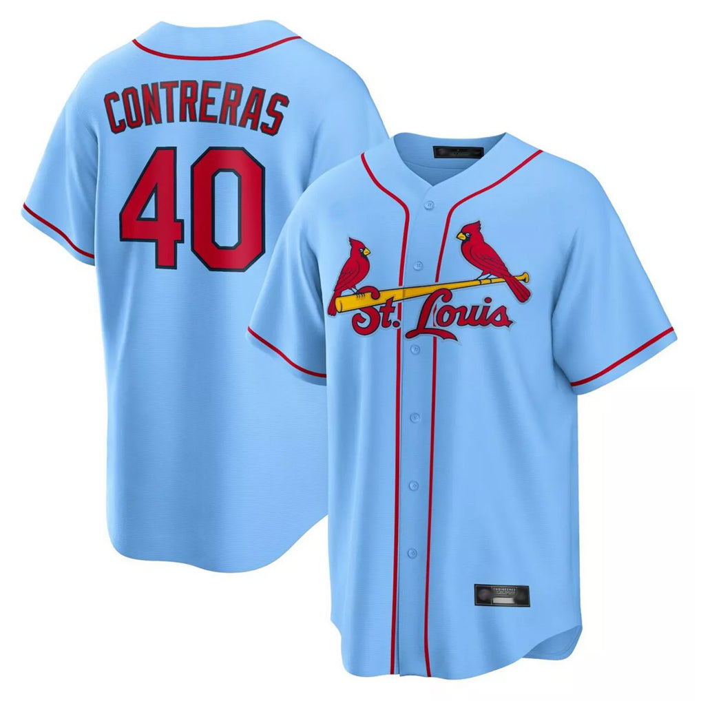 tocy St. Louis Cardinals #40 Willson Contreras Player Light Blue Home Game Stitched Jerseys