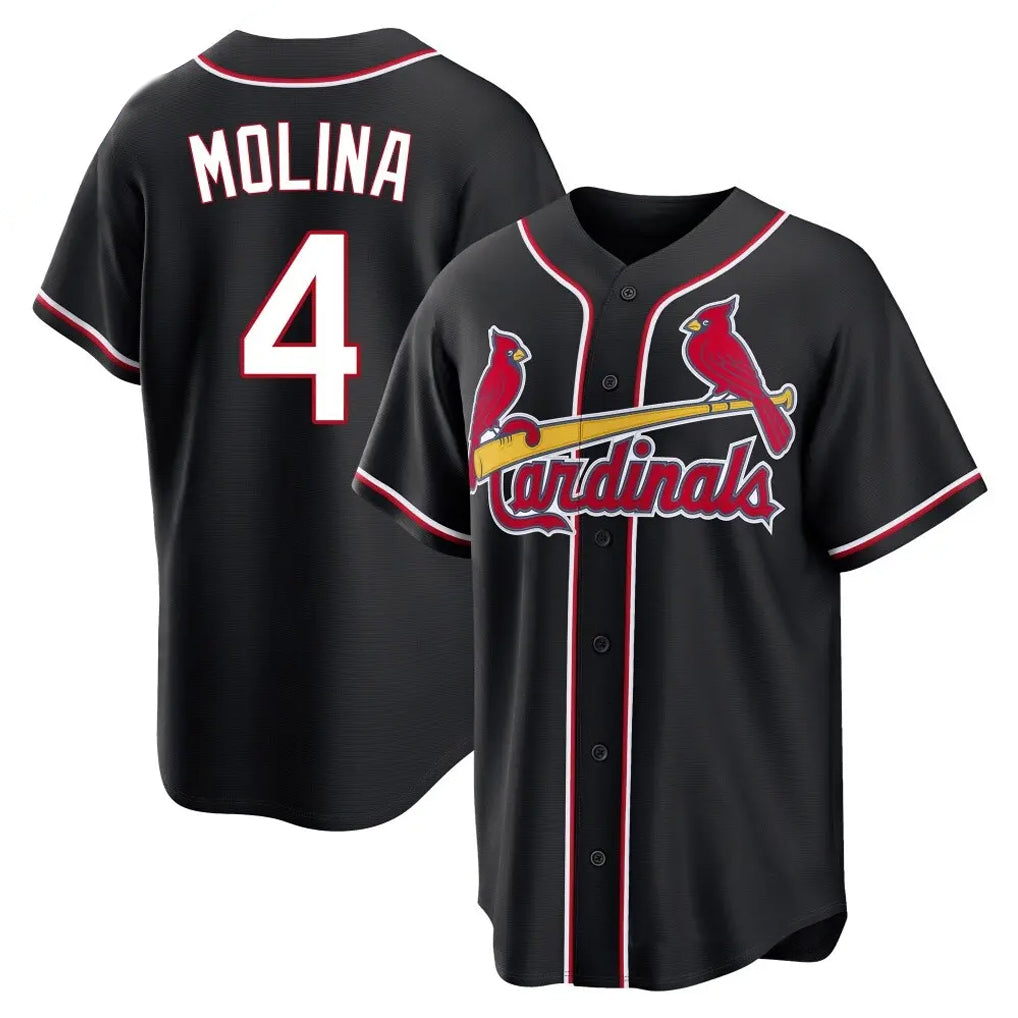 tocy St. Louis Cardinals #4 Yadier Molina Player Black Carbon Fashio Game Stitched Jerseys
