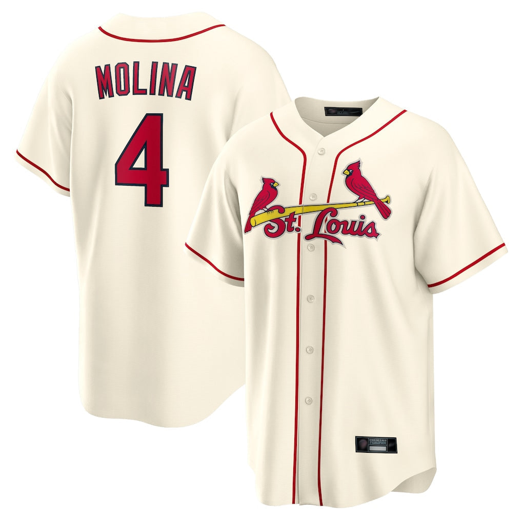 tocy St. Louis Cardinals #4 Yadier Molina Player Cream Home Game Stitched Jerseys