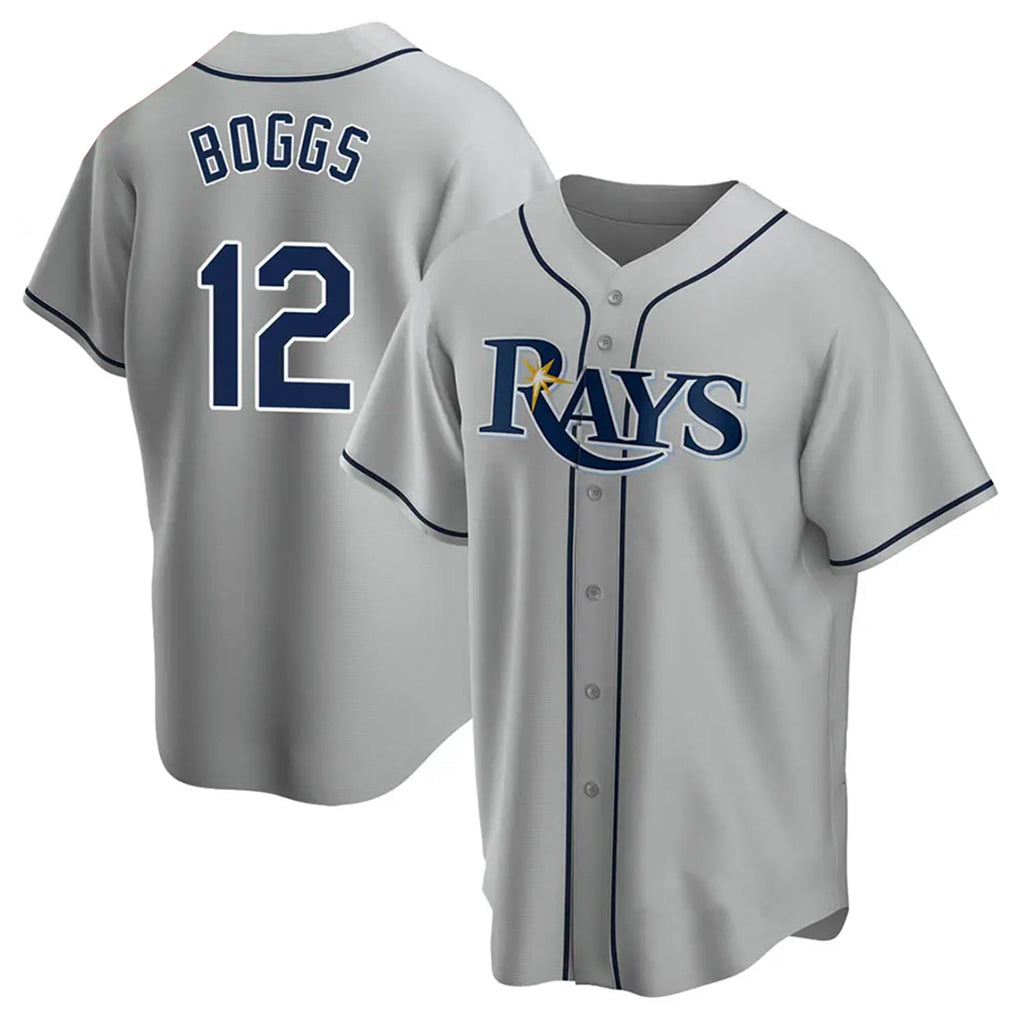 tocy T.Bay Rays #12 Wade Boggs Player Gray Home Game Stitched Jerseys
