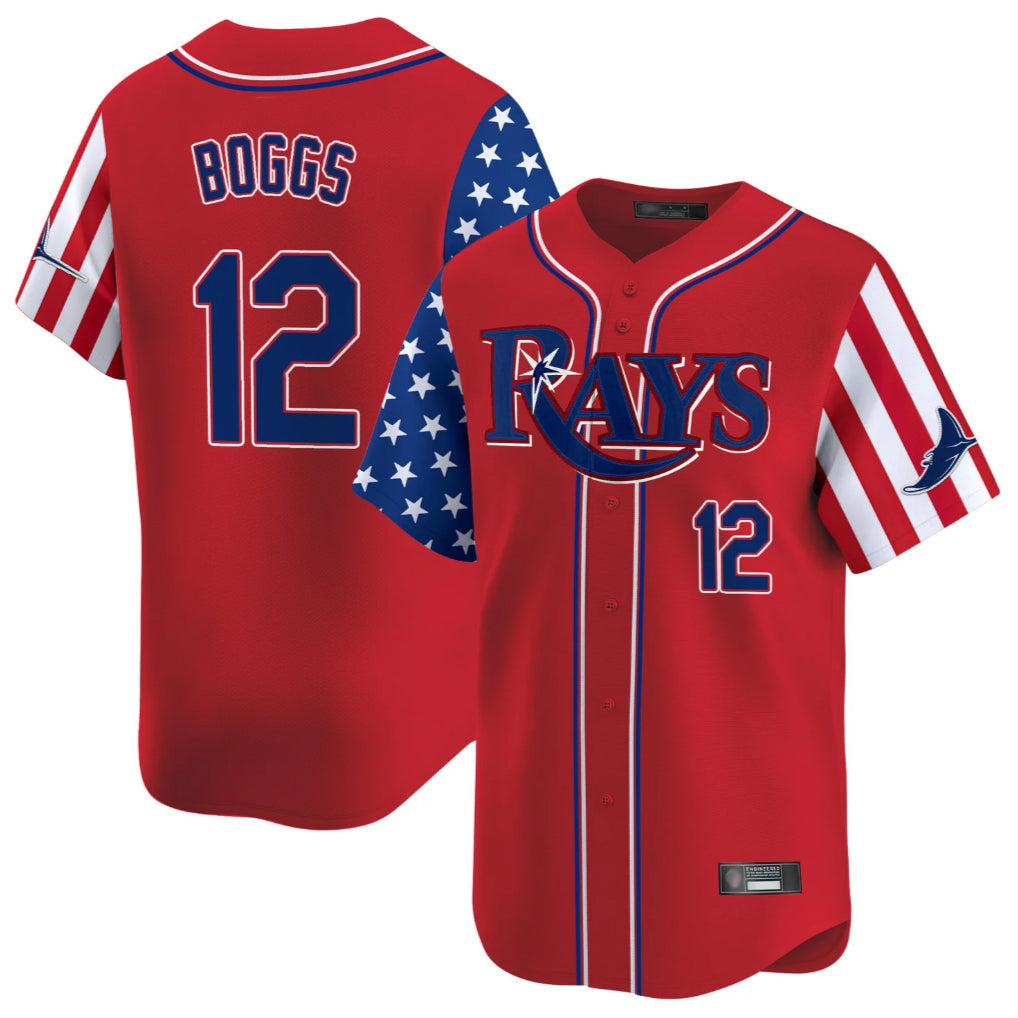 tocy T.Bay Rays #12 Wade Boggs Player Red 2025 Independence Day Vapor Premier Limited Stitched Jerseys