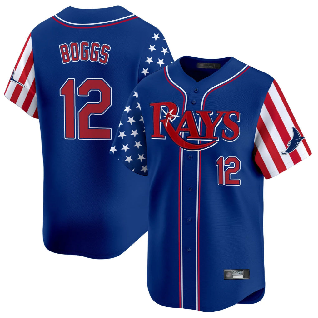 tocy T.Bay Rays #12 Wade Boggs Player Royal 2025 Independence Day Vapor Premier Limited Stitched Jerseys