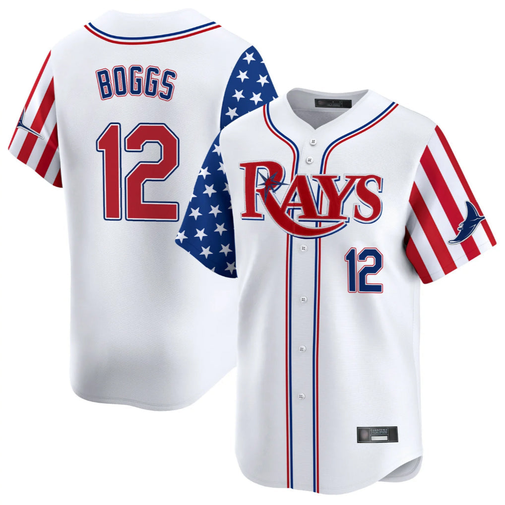 tocy T.Bay Rays #12 Wade Boggs Player White 2025 Independence Day Vapor Premier Limited Stitched Jerseys