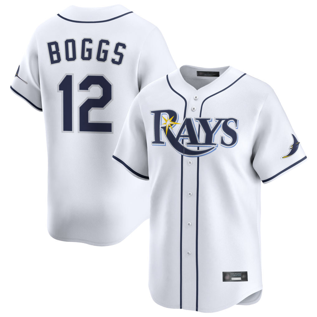 tocy T.Bay Rays #12 Wade Boggs Player White Home Limited Stitched Jerseys