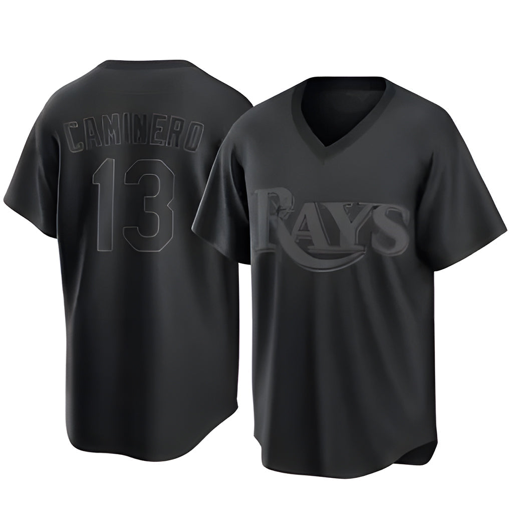 tocy T.Bay Rays #13 Junior Caminero Player Black Home Game Stitched Jerseys