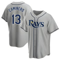 tocy T.Bay Rays #13 Junior Caminero Player Gray Home Game Stitched Jerseys