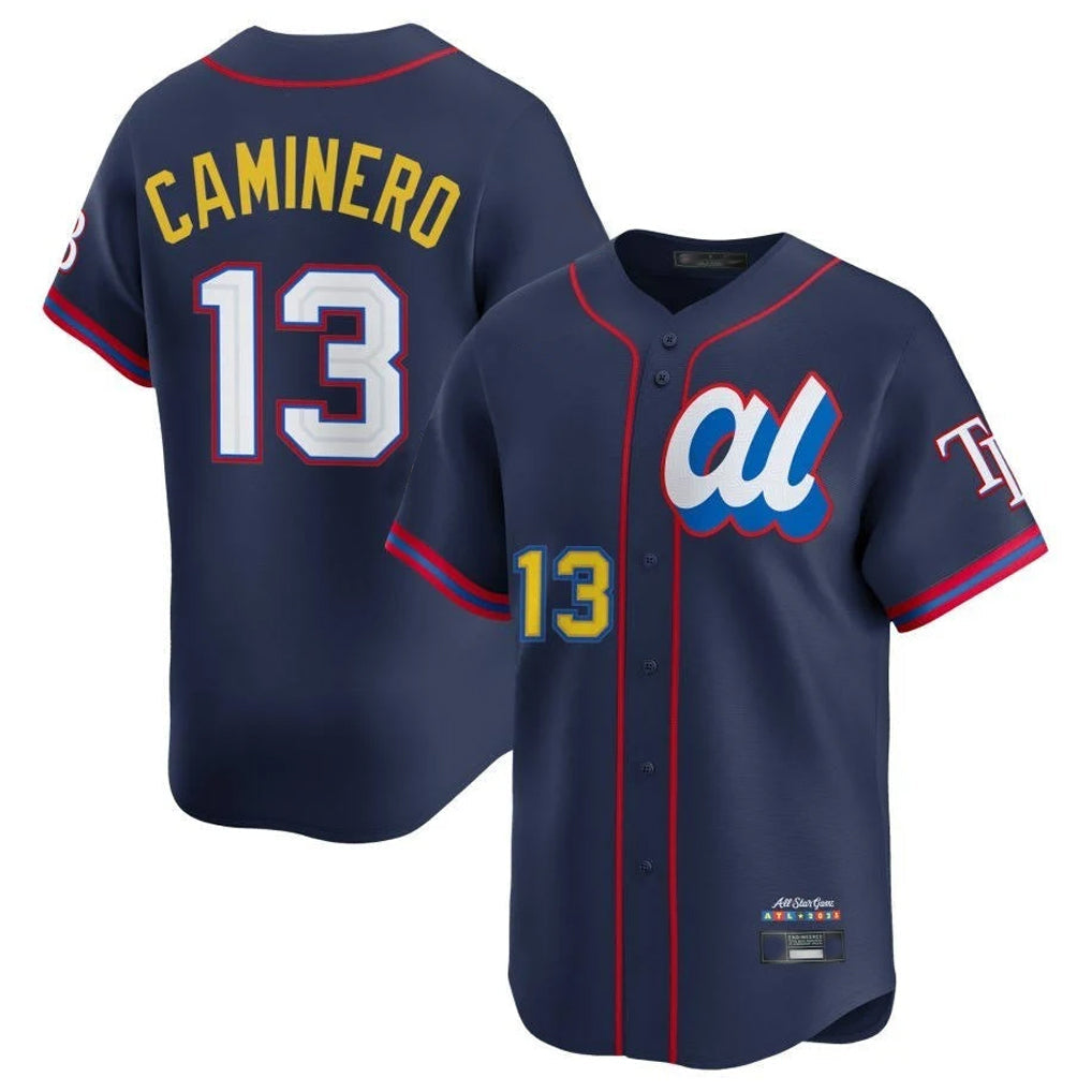 tocy T.Bay Rays #13 Junior Caminero Player Navy All-star Limited Stitched Jersey