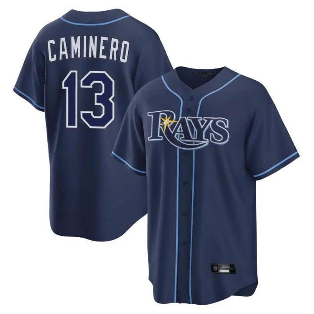 tocy T.Bay Rays #13 Junior Caminero Player Navy Home Limited Stitched Jerseys