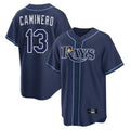 tocy T.Bay Rays #13 Junior Caminero Player Navy Home Limited Stitched Jerseys