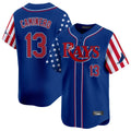 tocy T.Bay Rays #13 Junior Caminero Player Royal 2025 Independence Day Vapor Premier Limited Stitched Jerseys