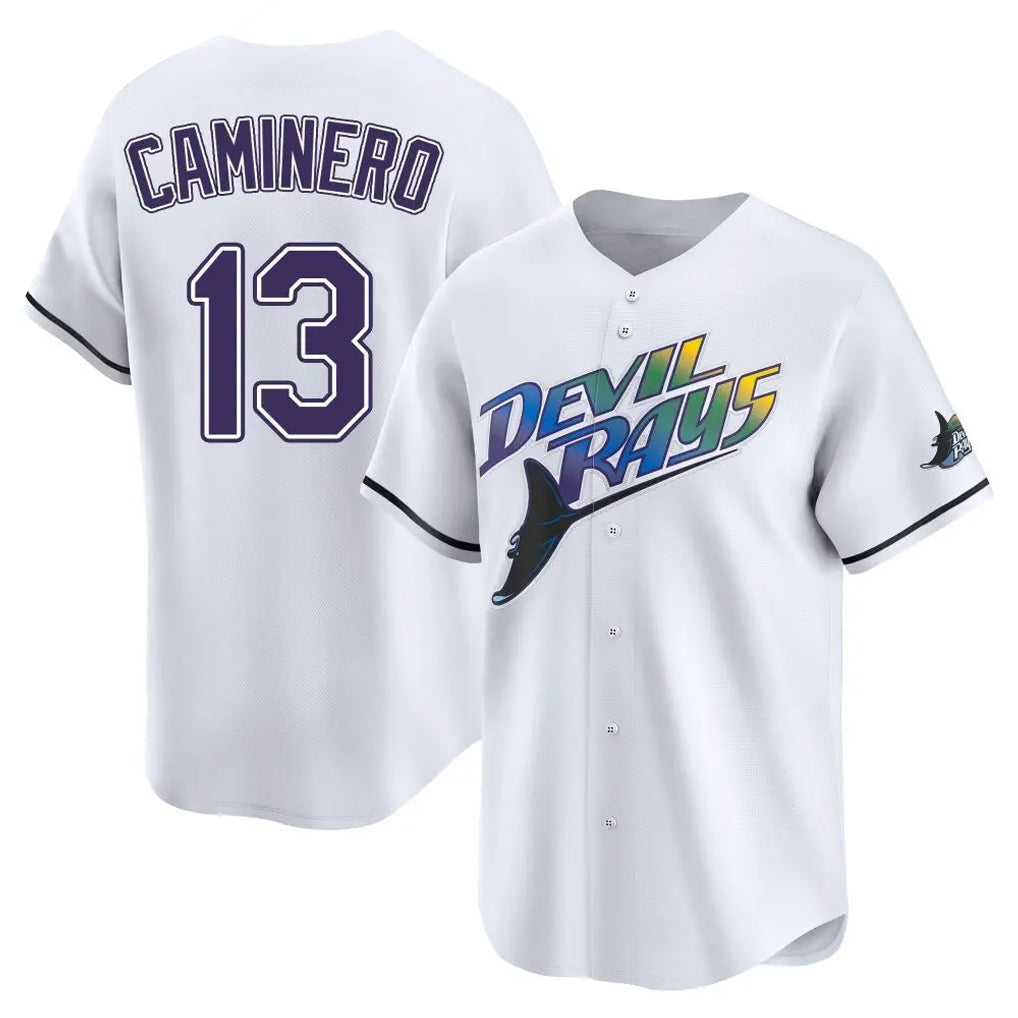 tocy T.Bay Rays #13 Junior Caminero Player White City Connect Home Stitched Jerseys