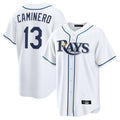tocy T.Bay Rays #13 Junior Caminero Player White Home Game Stitched Jerseys