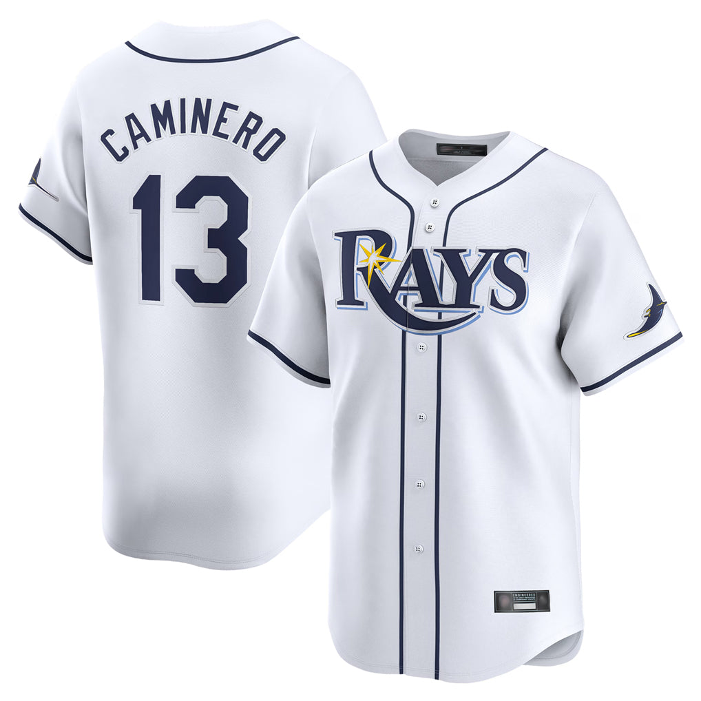 tocy T.Bay Rays #13 Junior Caminero Player White Home Limited Stitched Jerseys