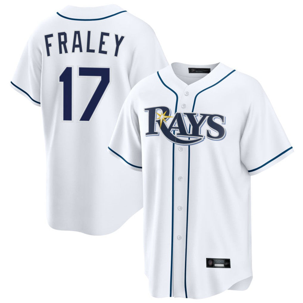 tocy T.Bay Rays #17 Jake Fraley Player White Home Game Stitched Jerseys