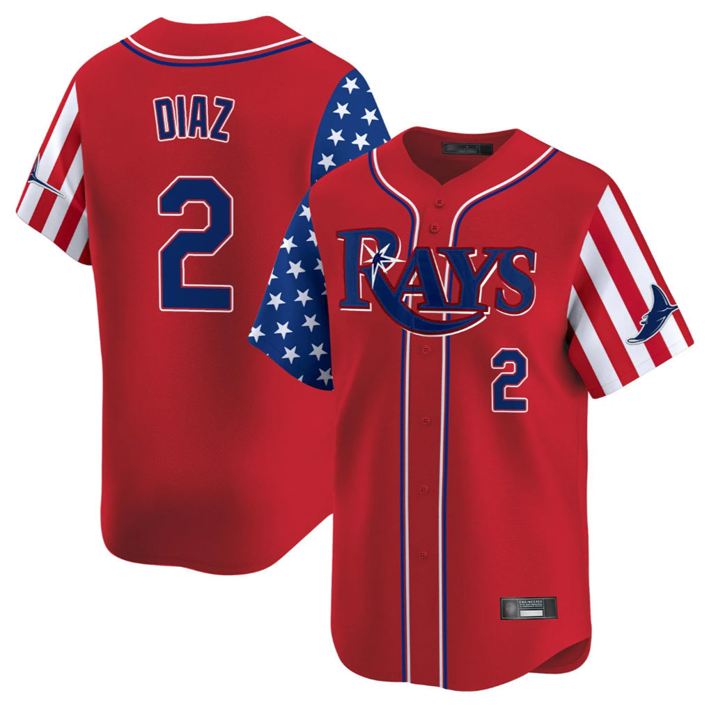 tocy T.Bay Rays #2 Yandy Diaz Player Red 2025 Independence Day Vapor Premier Limited Stitched Jerseys