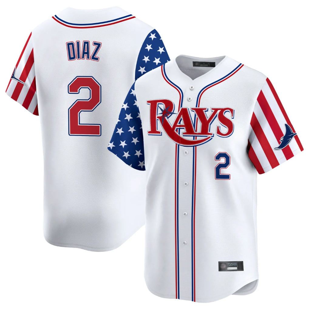 tocy T.Bay Rays #2 Yandy Diaz Player White 2025 Independence Day Vapor Premier Limited Stitched Jerseys