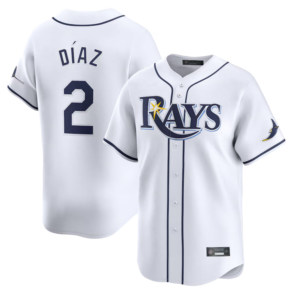 tocy T.Bay Rays #2 Yandy Diaz Player White Home Limited Stitched Jerseys