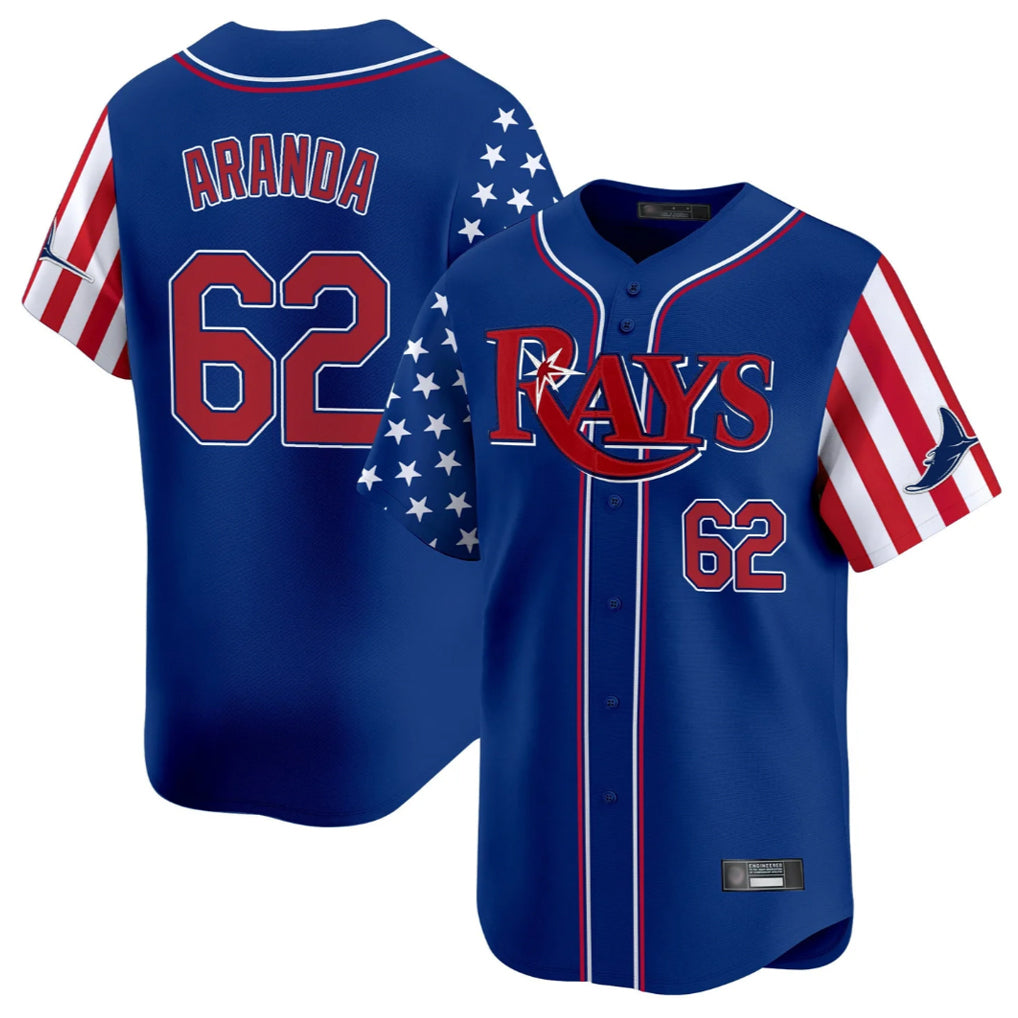 tocy T.Bay Rays #62 Jonathan Aranda Player Royal 2025 Independence Day Vapor Premier Limited Stitched Jerseys