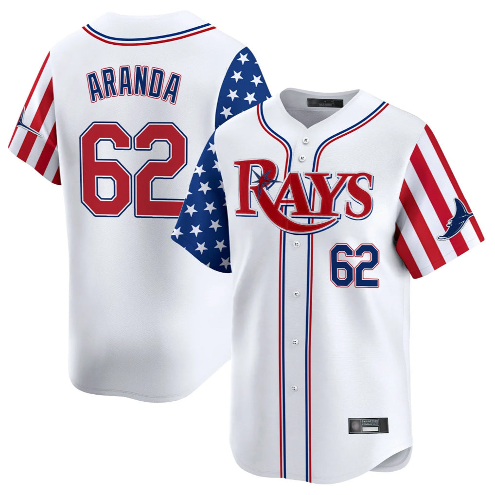 tocy T.Bay Rays #62 Jonathan Aranda Player White 2025 Independence Day Vapor Premier Limited Stitched Jerseys