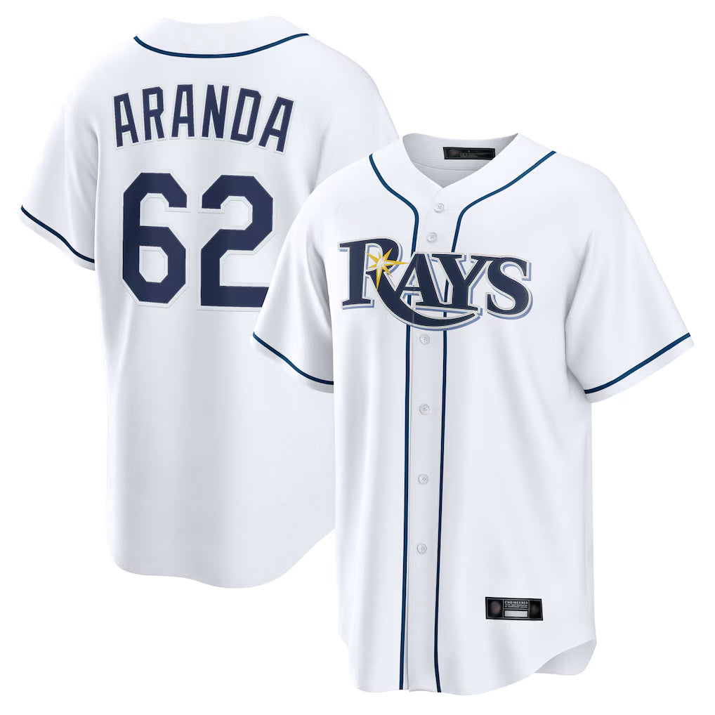 tocy T.Bay Rays #62 Jonathan Aranda Player White Home Game Stitched Jerseys
