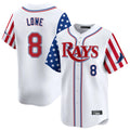 tocy T.Bay Rays T.Bay Rays #8 Brandon Lowe Player White 2025 Independence Day Vapor Premier Limited Stitched Jerseys