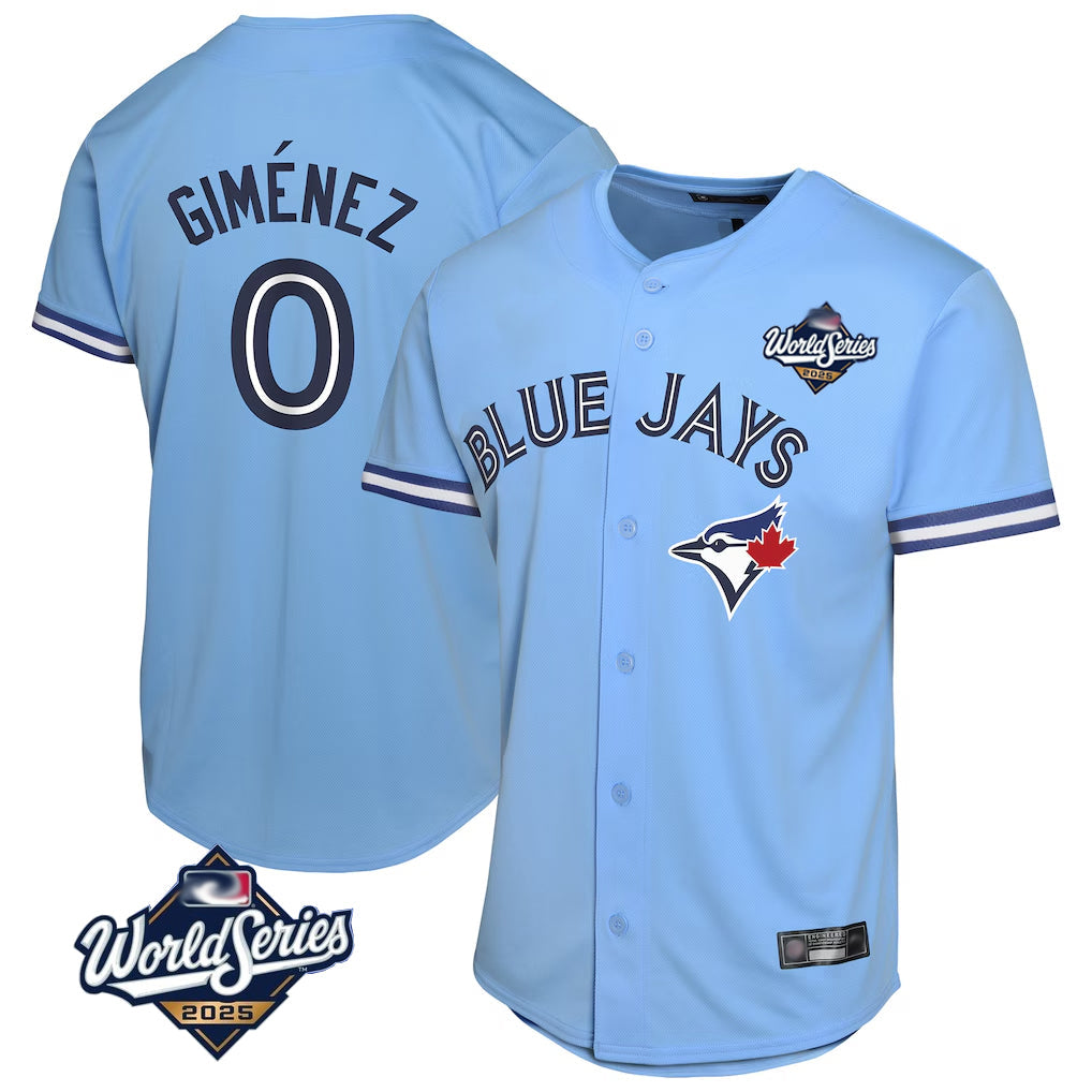 tocy T.Blue Jays #0 Andres Gimenez Player Blue 2025 World Series Game Stitched Jerseys