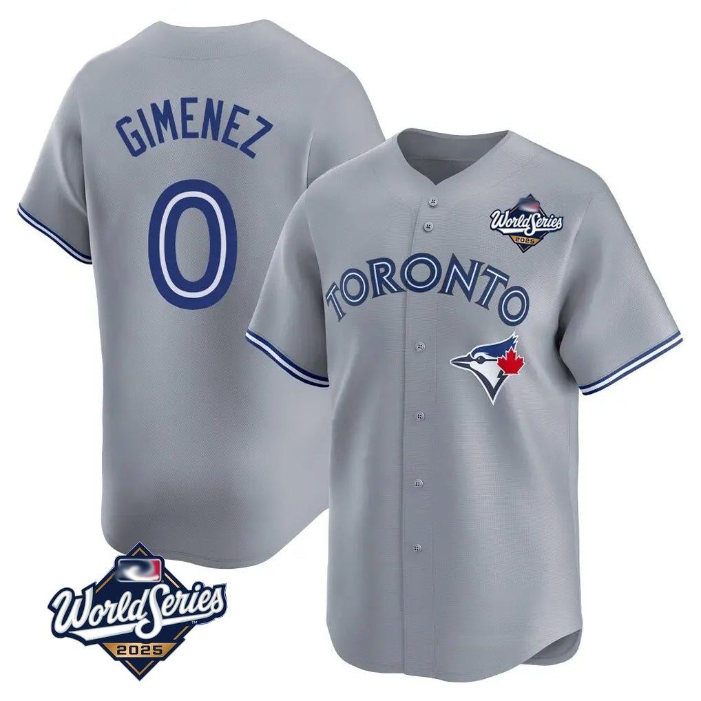 tocy T.Blue Jays #0 Andres Gimenez Player Gray 2025 World Series Game Stitched Jerseys