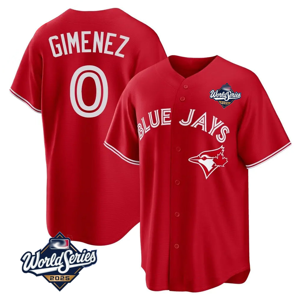 tocy T.Blue Jays #0 Andres Gimenez Player Red 2025 World Series Limited Stitched Jerseys