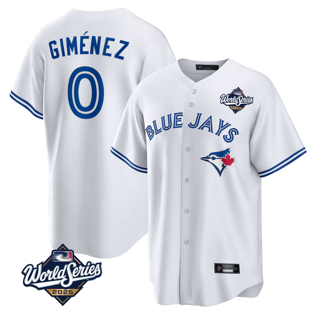 tocy T.Blue Jays #0 Andres Gimenez Player White 2025 World Series Game Stitched Jerseys
