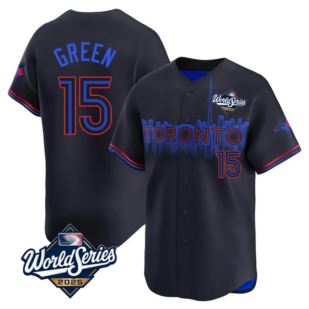 tocy T.Blue Jays #15 Chad Green Player Black&Blue 2025 World Series City Connect Stitched Jerseys