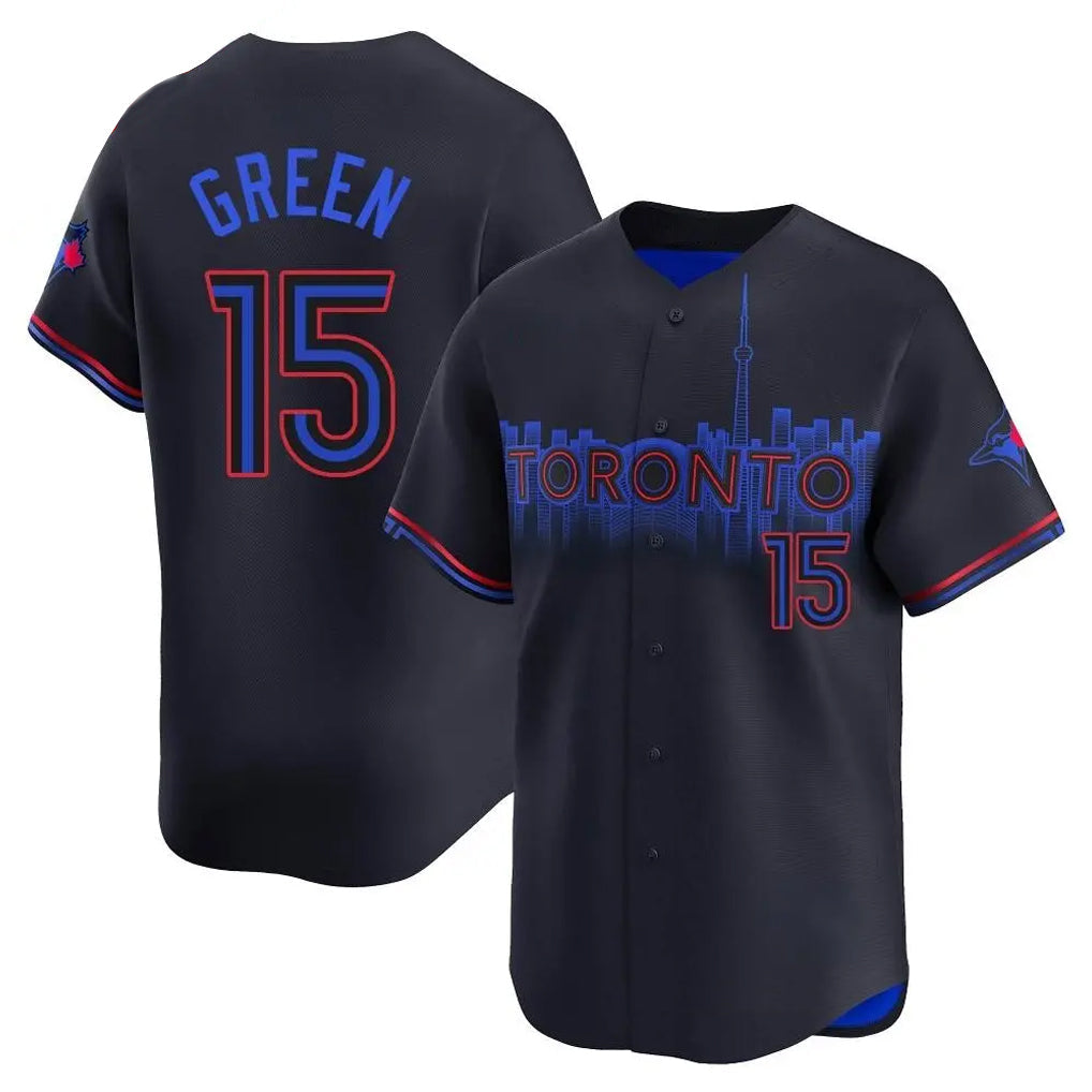 tocy T.Blue Jays #15 Chad Green Player Black&Blue City Connect Limited Stitched Jerseys