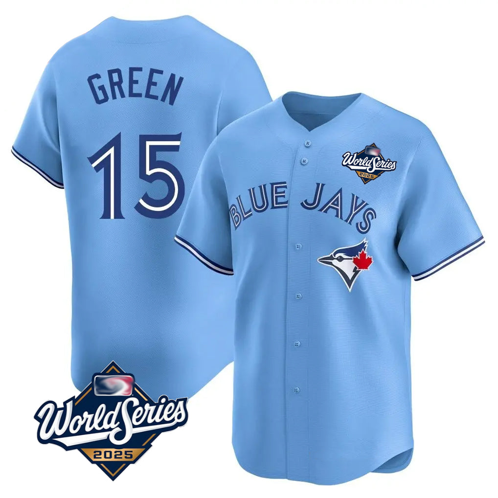 tocy T.Blue Jays #15 Chad Green Player Blue 2025 World Series Game Stitched Jerseys