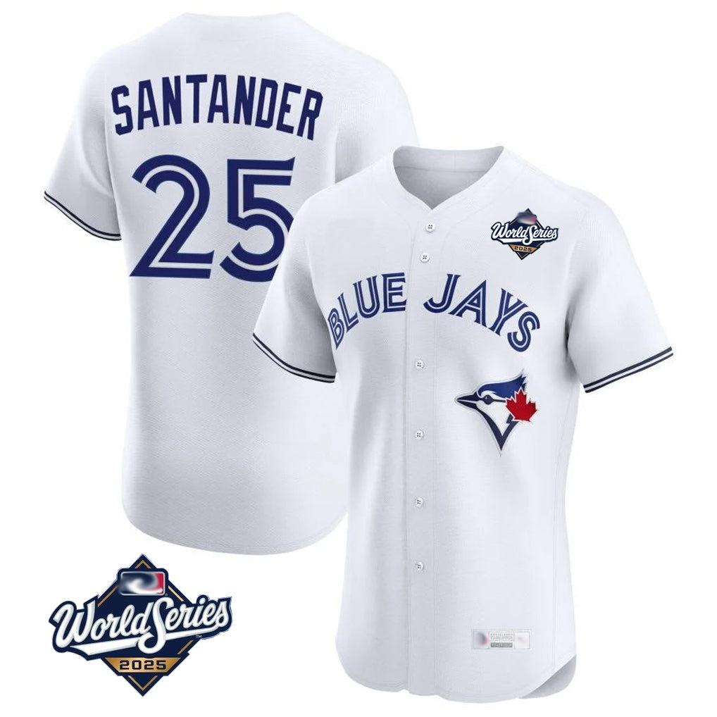 tocy T.Blue Jays #25 Anthony Santander Player White 2025 World Series Elite Limited Home Stitched Jerseys