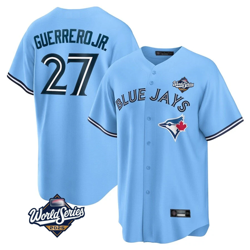 tocy T.Blue Jays #27 Vladimir Guerrero Jr Player Light Blue 2025 World Series Game Stitched Jersey