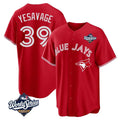 tocy T.Blue Jays #39 Trey Yesavage Player Red 2025 World Series Game All Stitched Jerseys