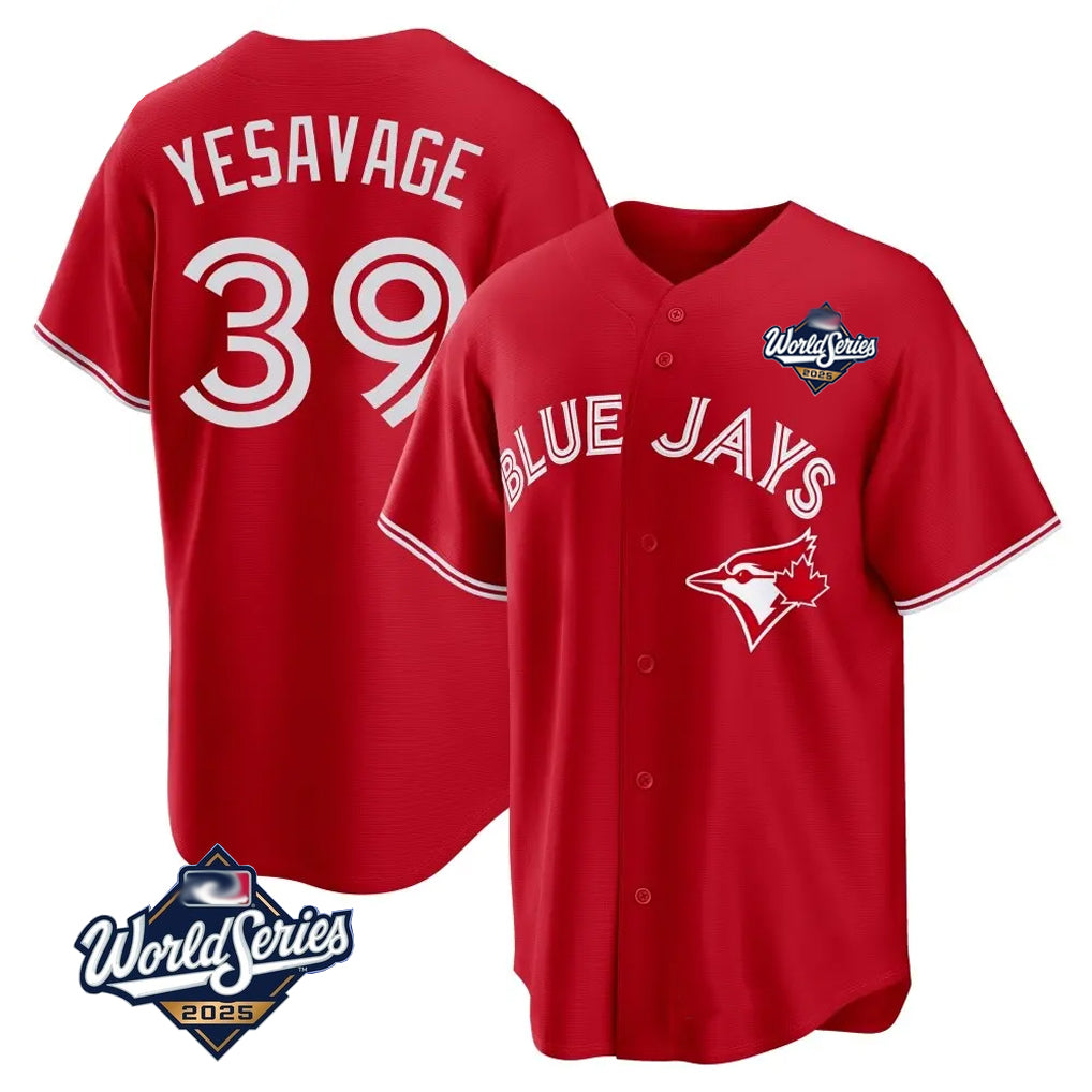 tocy T.Blue Jays #39 Trey Yesavage Player Red 2025 World Series Game All Stitched Jerseys