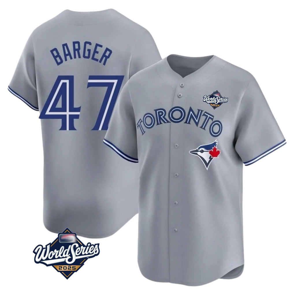 tocy T.Blue Jays #47 Addison Barger Player Gray 2025 World Series Stitched Jerseys