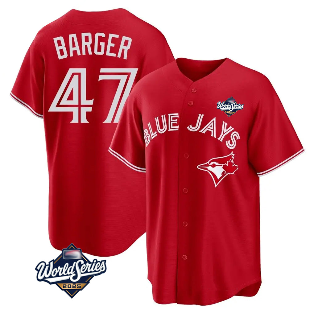 tocy T.Blue Jays #47 Addison Barger Player Red 2025 World Series Game Stitched Jerseys
