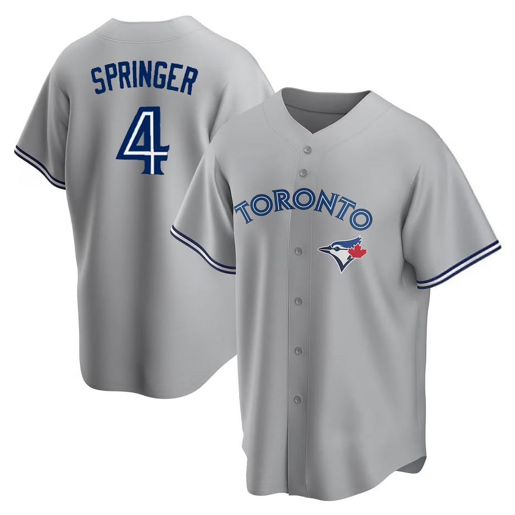 tocy T.Blue Jays #4 George Springer Player Gray Home Game Stitched Jerseys