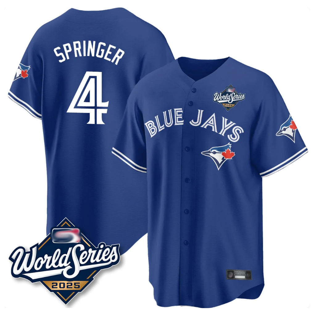 tocy T.Blue Jays #4 George Springer Player Royal 2025 American League Game All Stitched Jersey