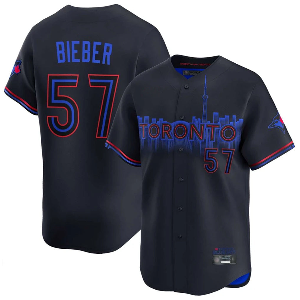 tocy T.Blue Jays #57 Shane Bieber Player Black City Connect Limited Home Stitched Jerseys