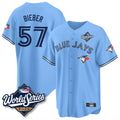 tocy T.Blue Jays #57 Shane Bieber Player Blue 2025 World Series All Stitched Jerseys